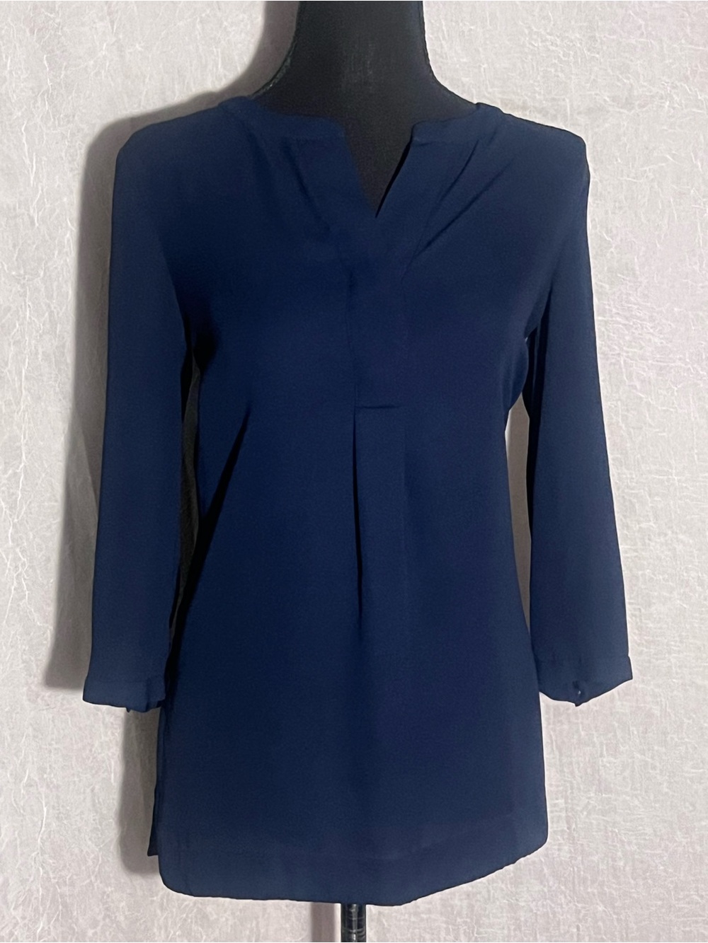 Lands' End Navy Split neck blouse